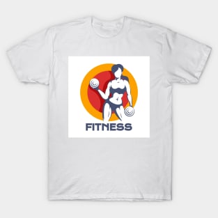 Colored Fitness Logo Design with Woman holds Dumbbells T-Shirt